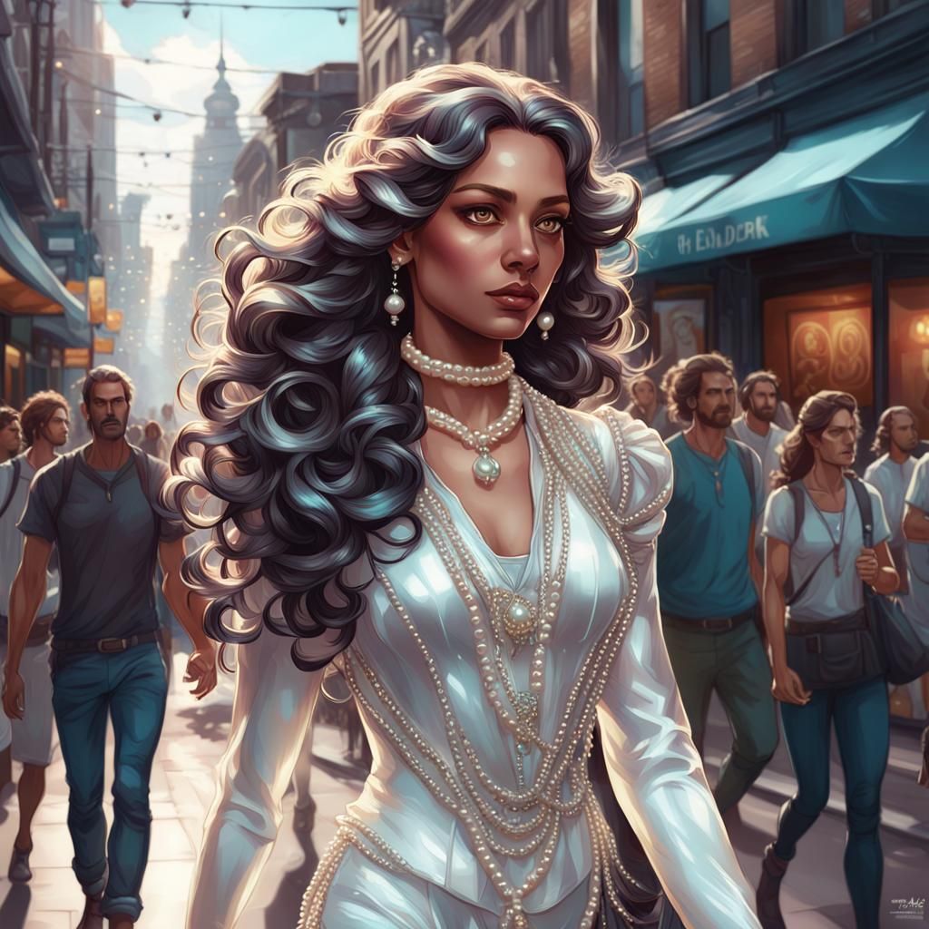 Pearl Outfit Woman Portrait in Dynamic Lighting