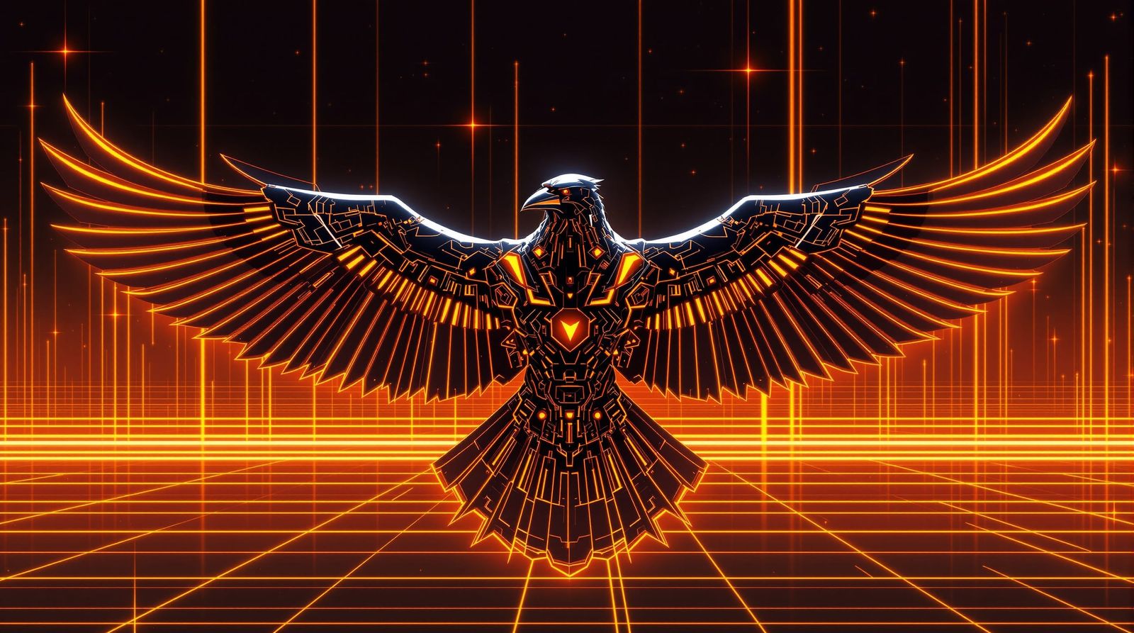 Retro Futuristic Raven with Neon Accents