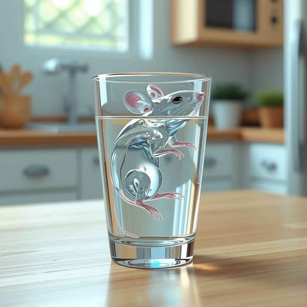 Translucent Water Mouse on Kitchen Table