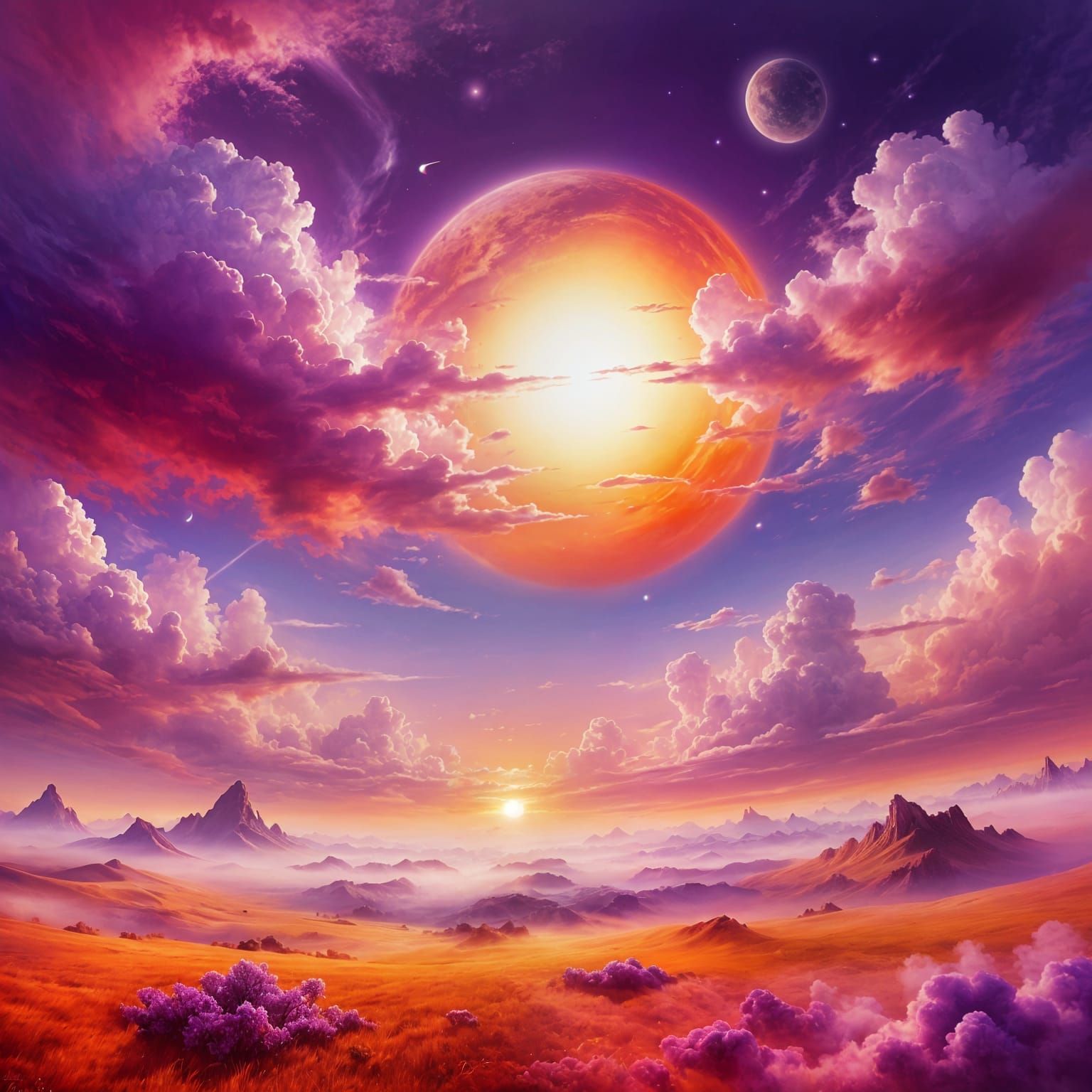 Purple Sunset on a Heavenly Planet in Ethereal Airbrush Styl...