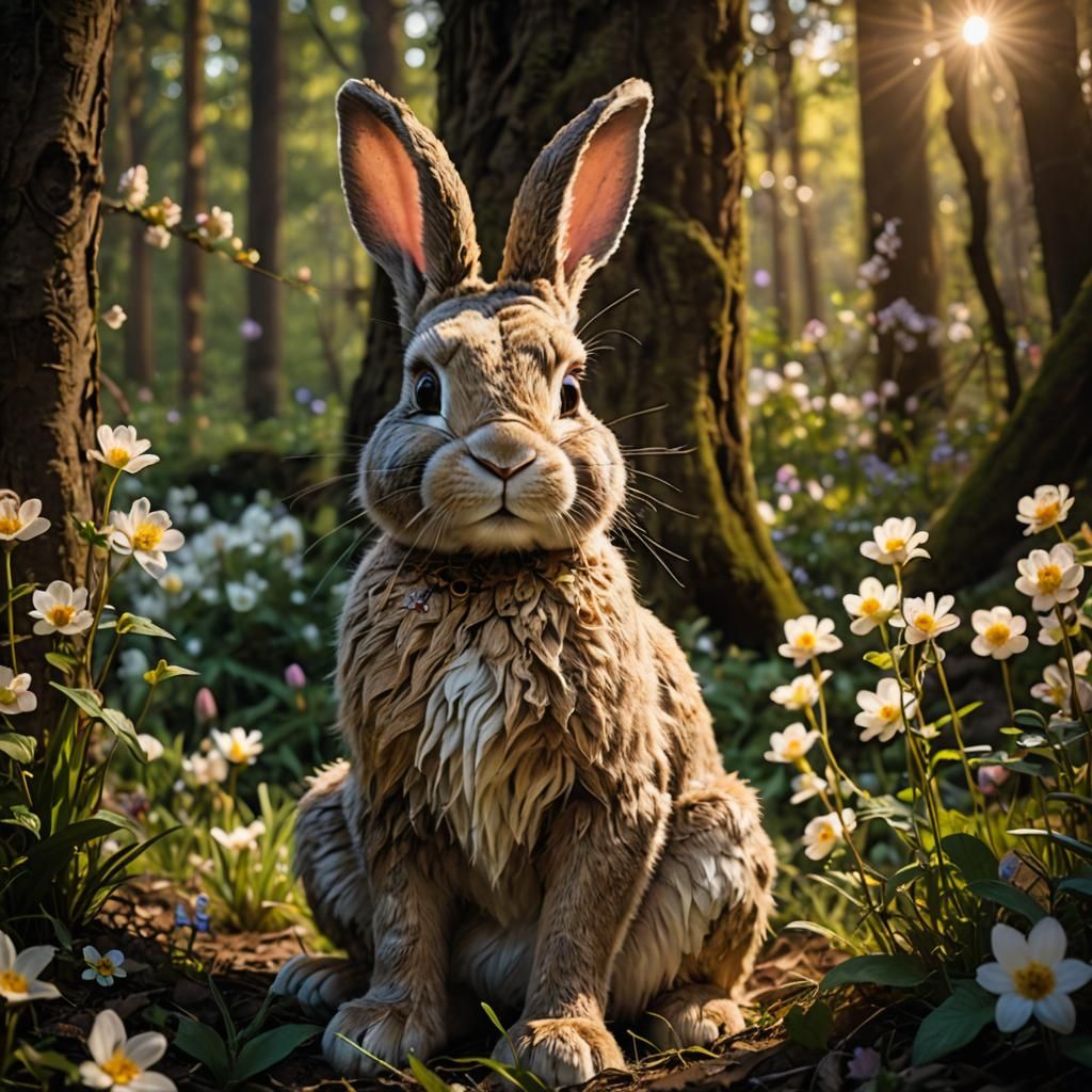 Mystical Easter Bunny Portrait in Golden Light