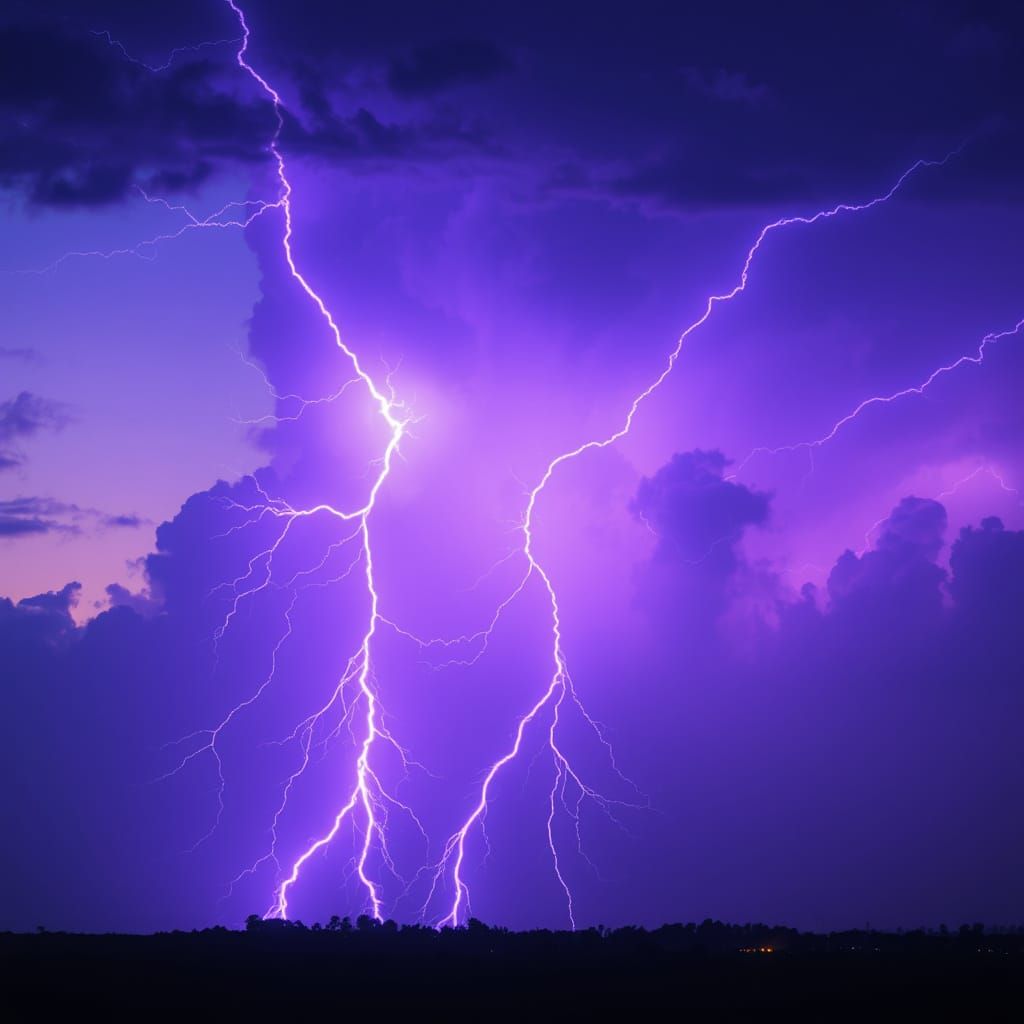 Dramatic Lightning Storm at Dusk: Cinematic Neon Illuminatio...