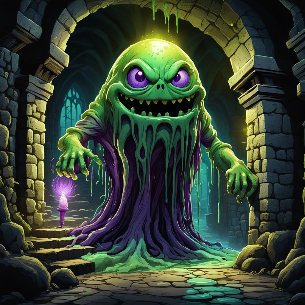 Green Slime Monster in Transylvania, Dark Fantasy Art