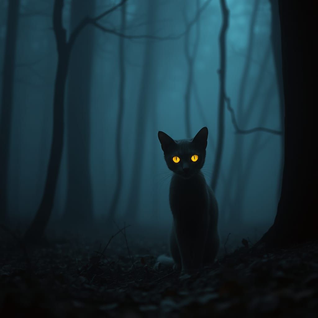 Creepy Eyeless Cat in Twilight Forest