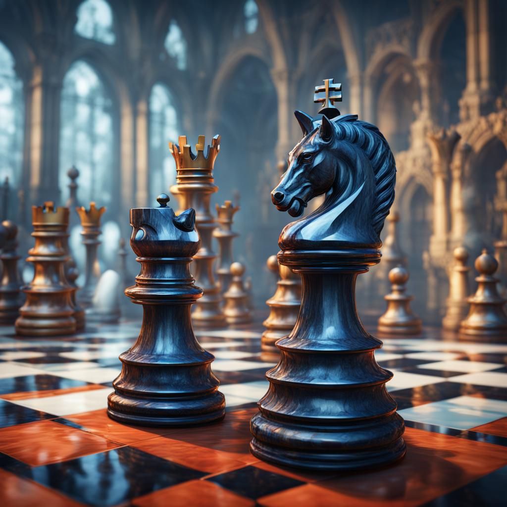 Glass Chess Pieces on Checkered Board