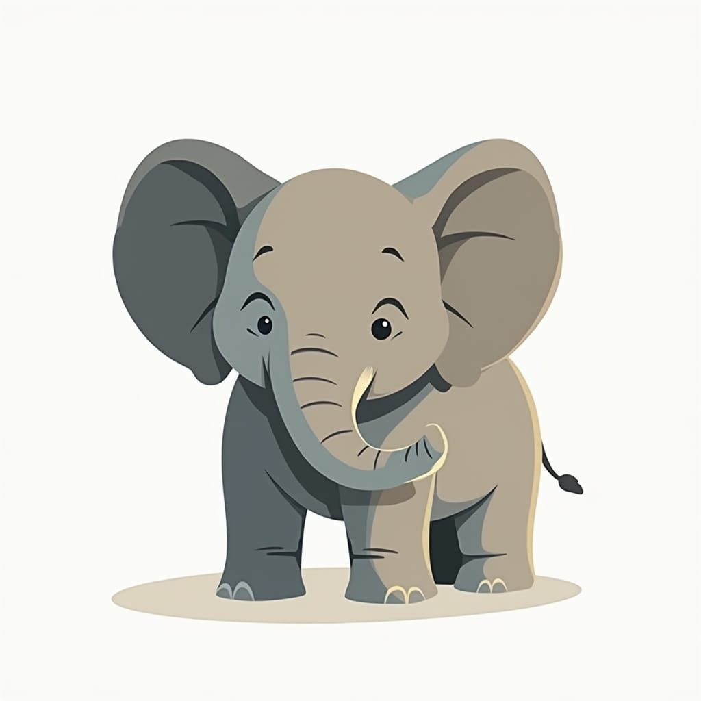 Simple Elephant in Dark Grey Outline 2D Cartoon Style
