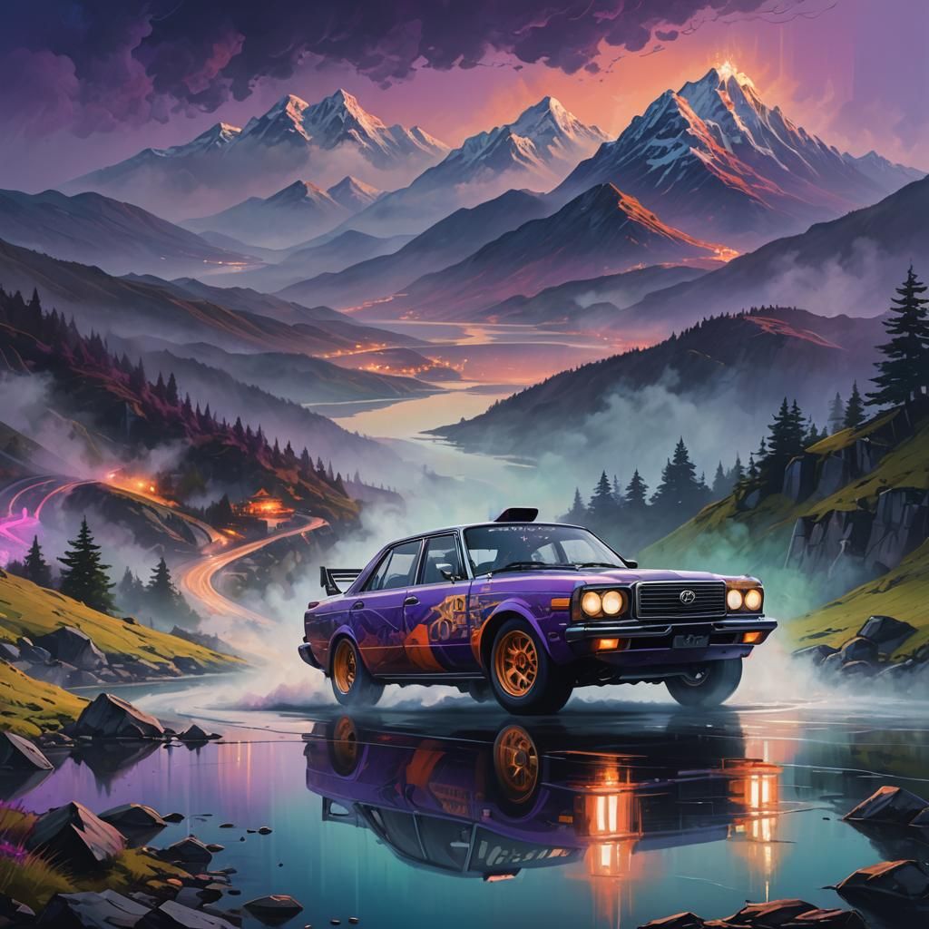 Stanced Toyota Crown Drifting on Mountain Pass