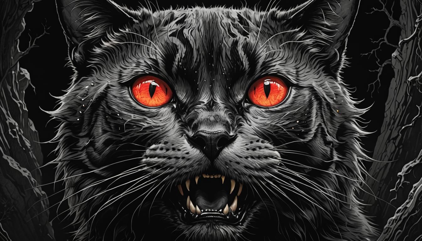 Gothic Banshee Cat Portrait in Line Art