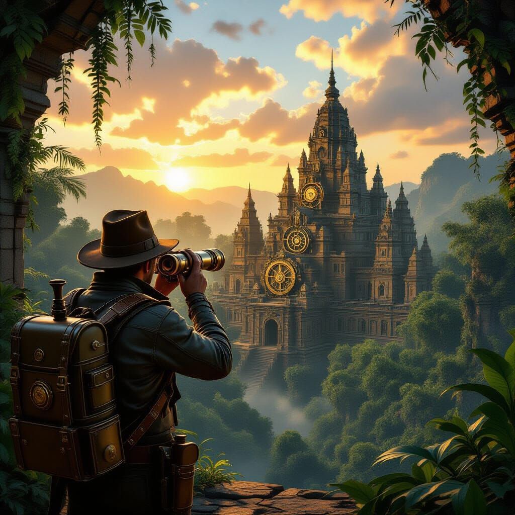 Steampunk Explorer Discovers Lost City in Jungle