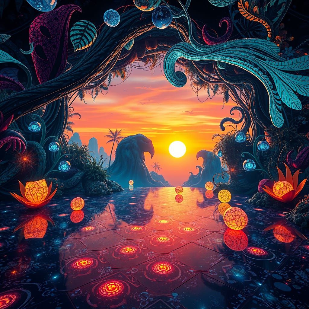 Dreamlike Disco Fantasy in a Futuristic Sunset