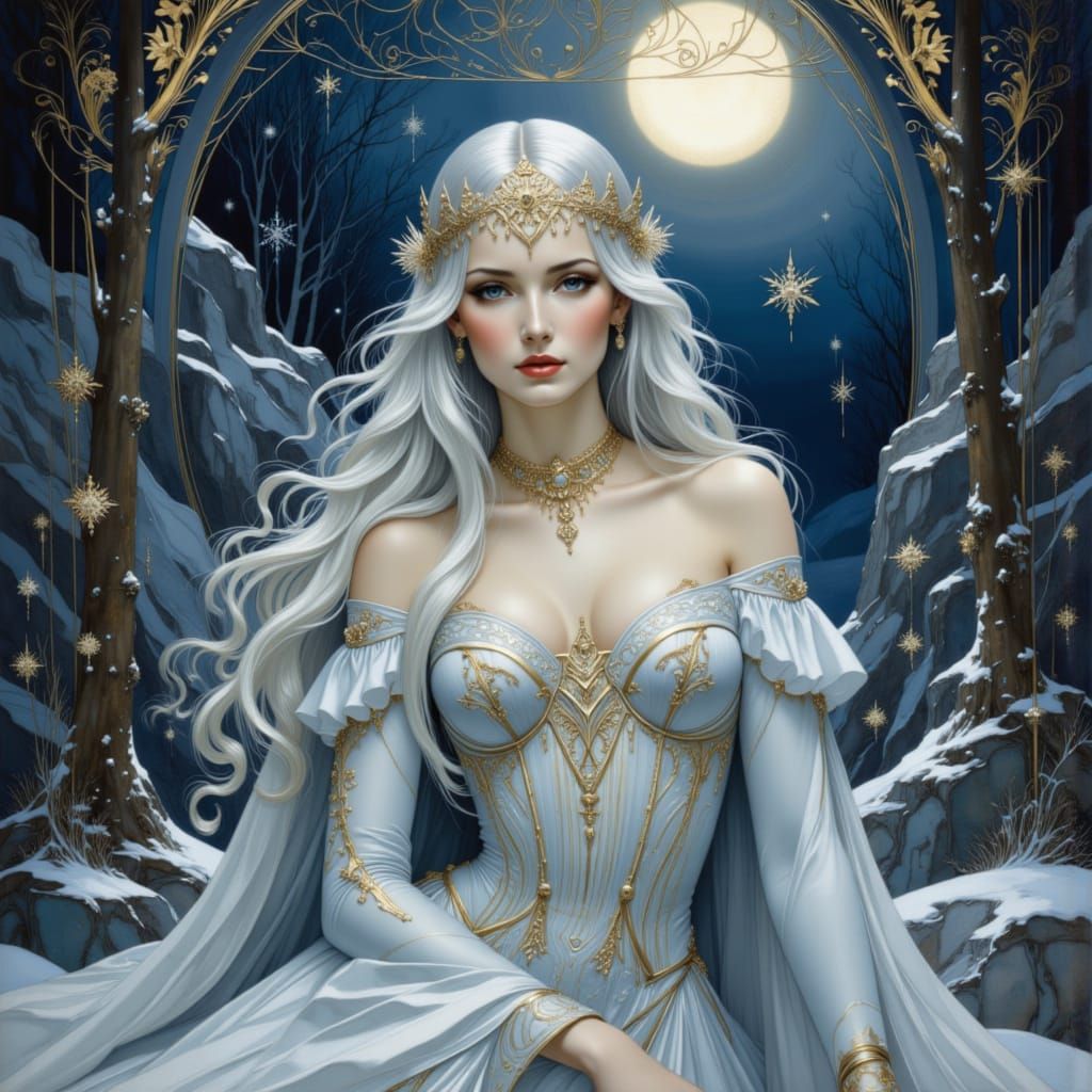 Regal Winter Fairy Queen on Icy Throne