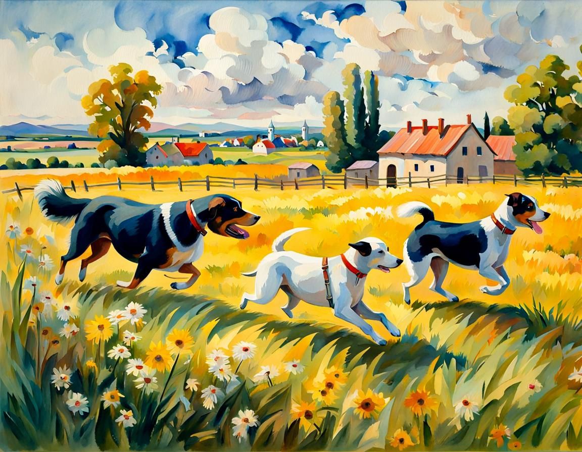European Countryside Scene in Gouache Watercolor Style