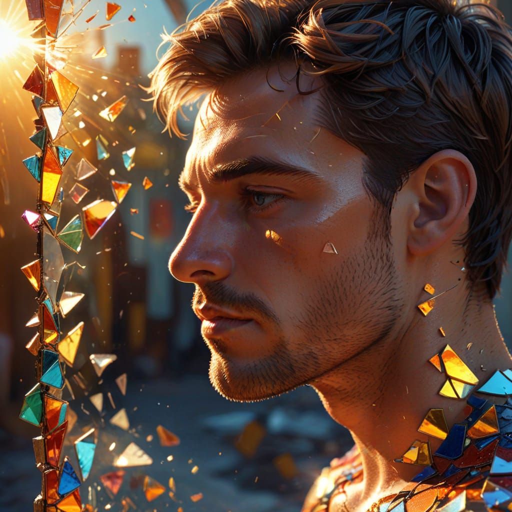 Introspective Man and Reflection in Pop Art Style