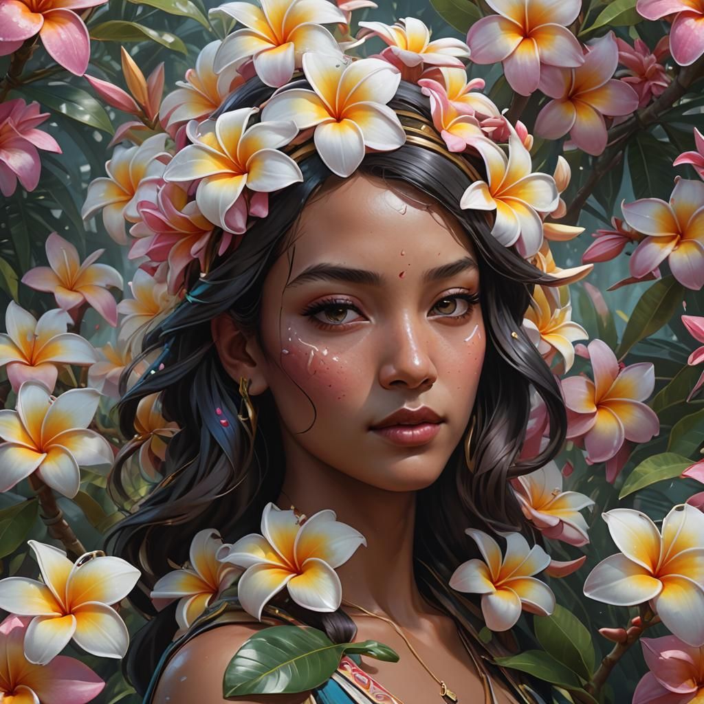 Hyperdetailed Plumeria Portrait: Artstation Trending Art