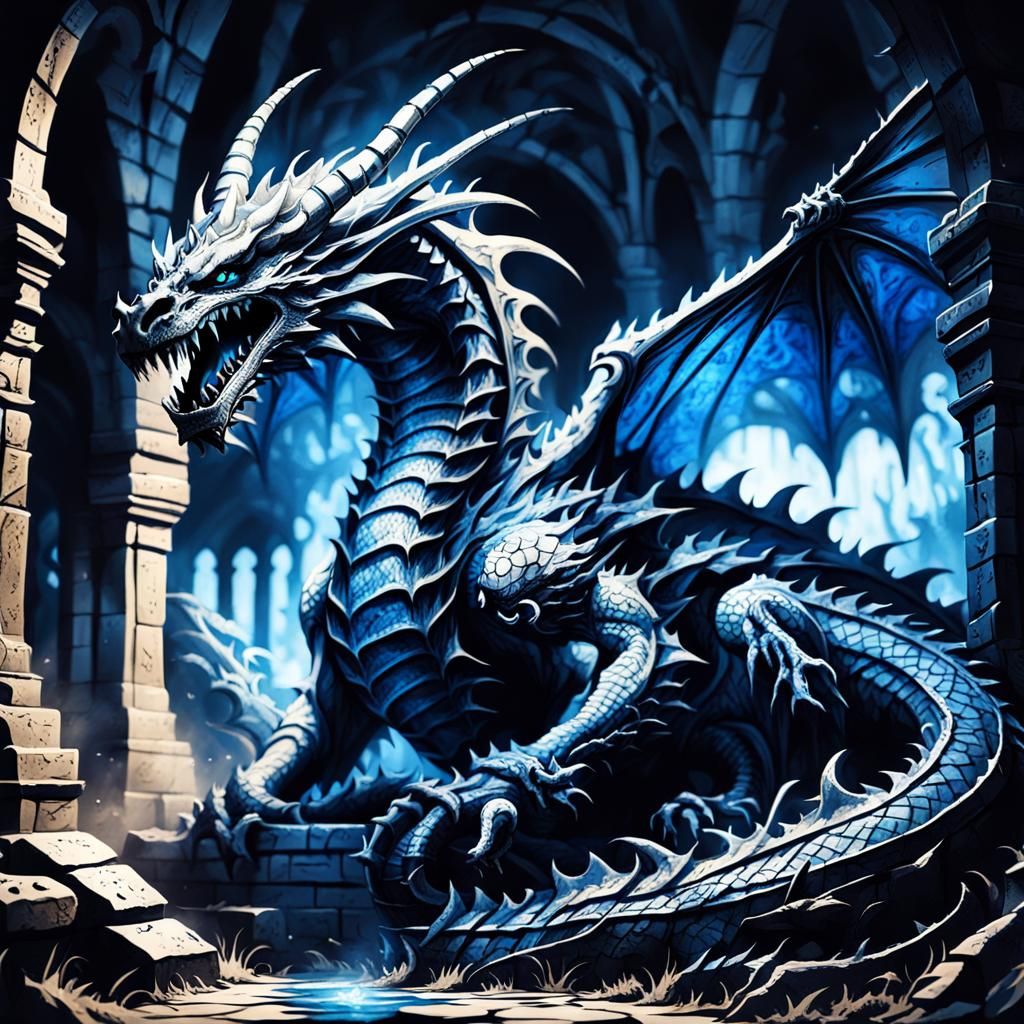 Mystical Bone Dragon in Crypt: Dark Fantasy Art