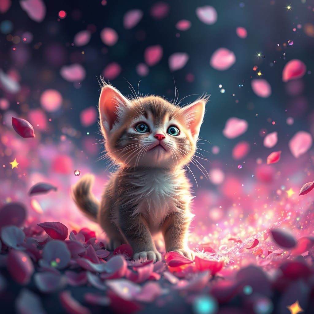 Whimsical Kitten in Vibrant Fantasy Realm