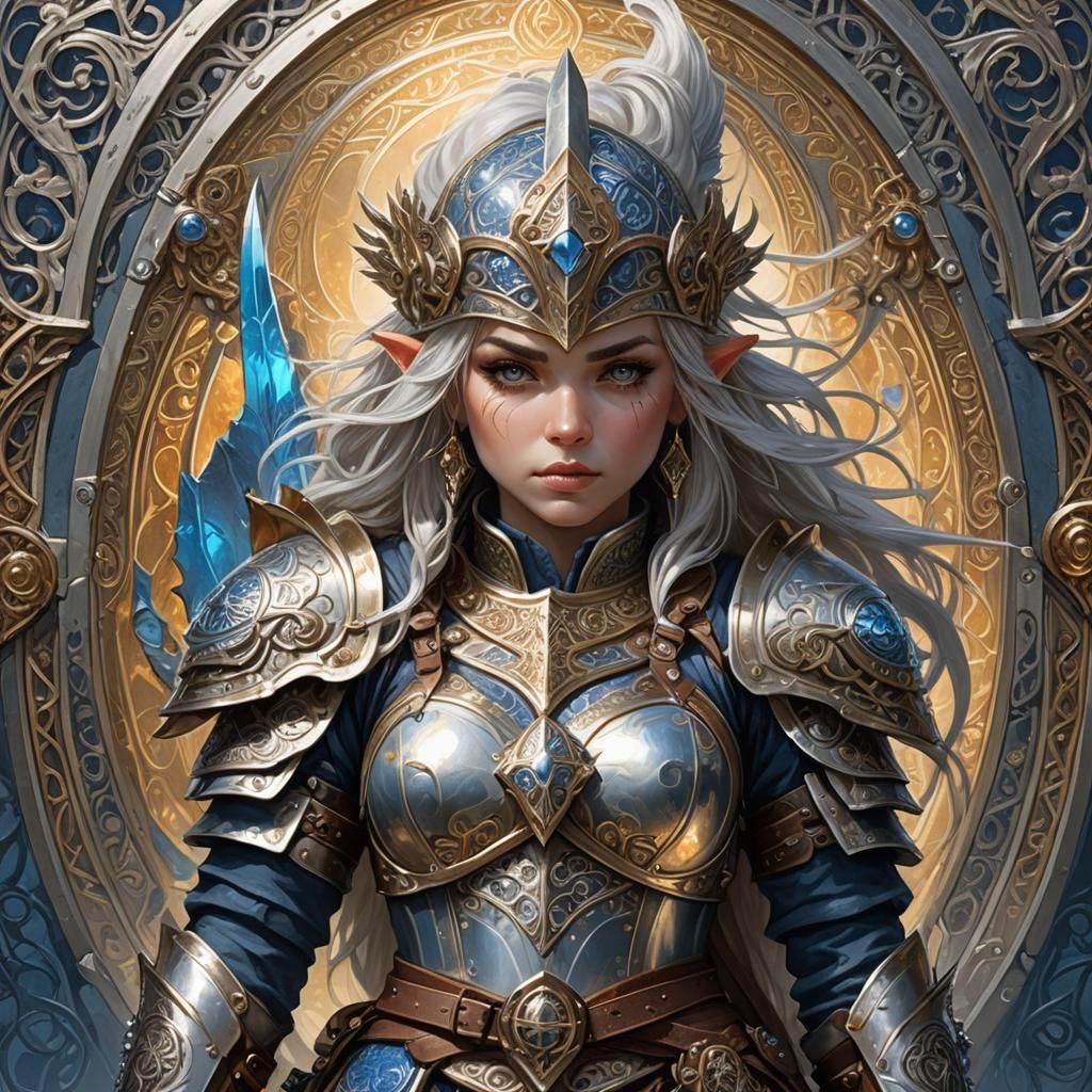 Epic Gnome Warrior in Art Nouveau Style