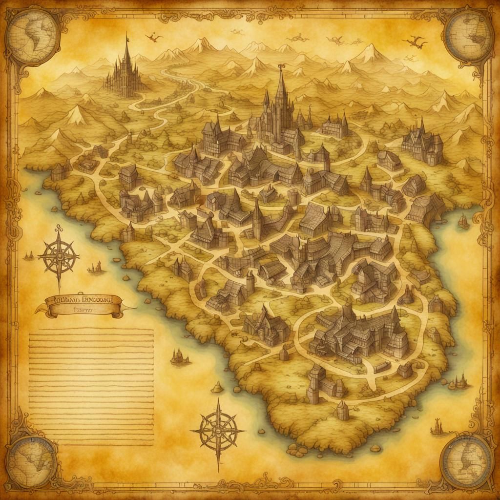 Faded Fantasy Map on Parchment with Runes