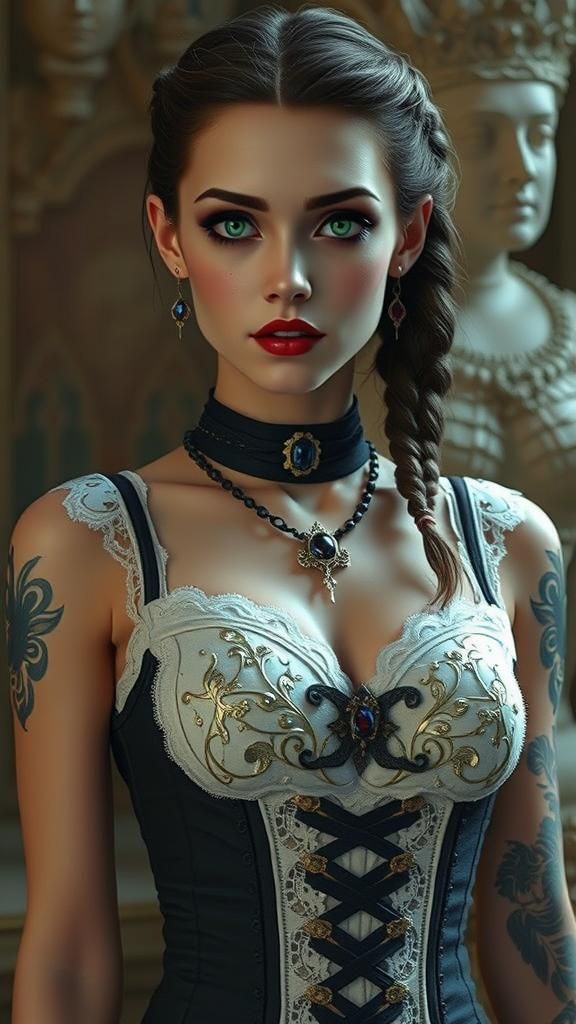 Vampire Maiden in Gothic Armor, Art Nouveau Style