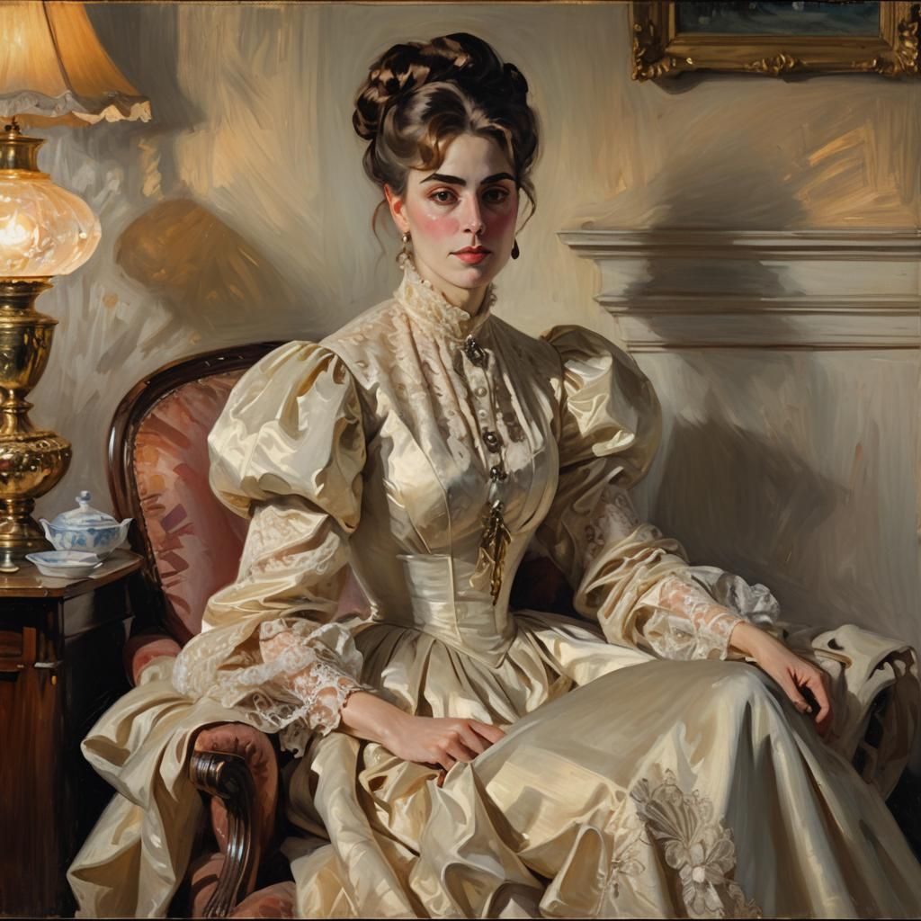 Elegant Woman in Gown: Impressionist Portrait