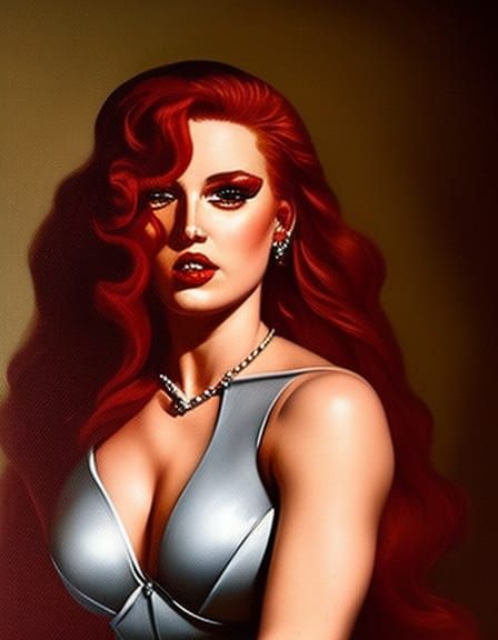 Red Sonja in Tavern, Oil Painting Style