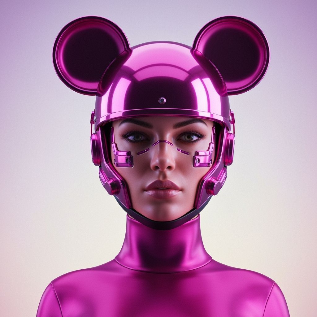 Woman in Pink Mouse Helmet: Cyberpunk Portrait