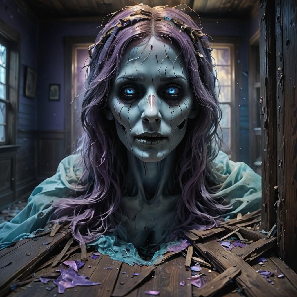 Ethereal Ghost Portrait in Haunted House, Digital Art