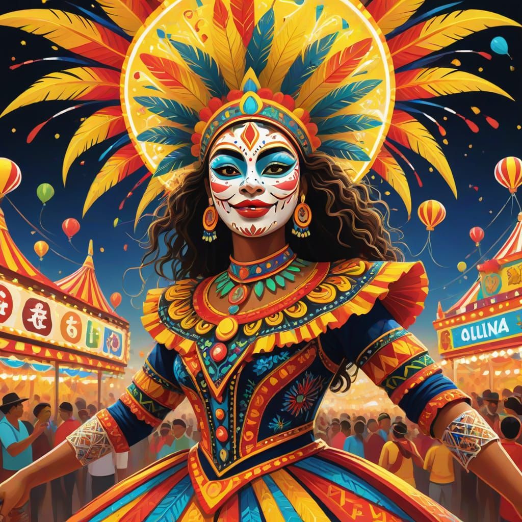 Woman on Carnival Ride in Rio: Vibrant Digital Painting