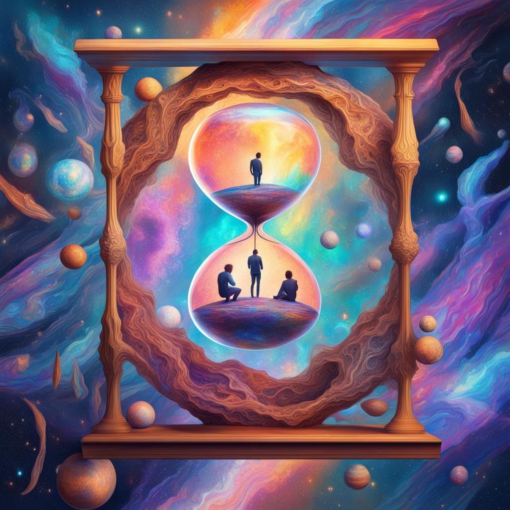 People Fall Into Hourglass: Cosmic Astral Illustration