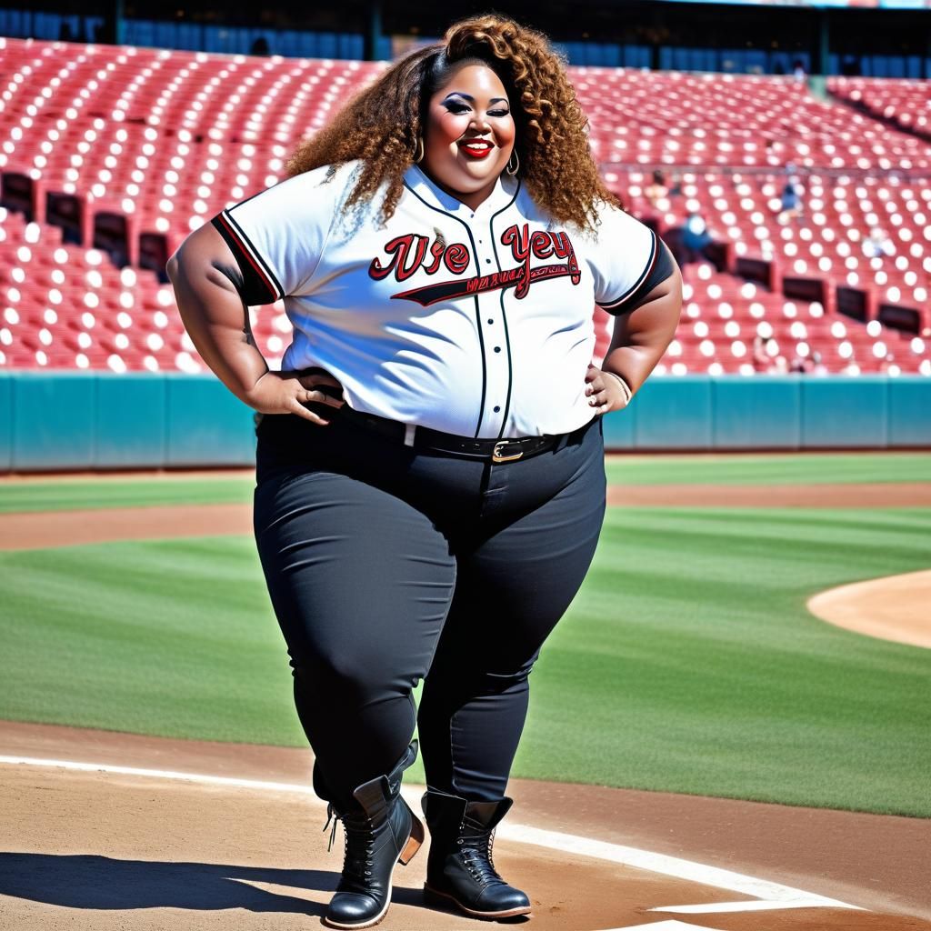 Curvy Woman in Baseball Stadium