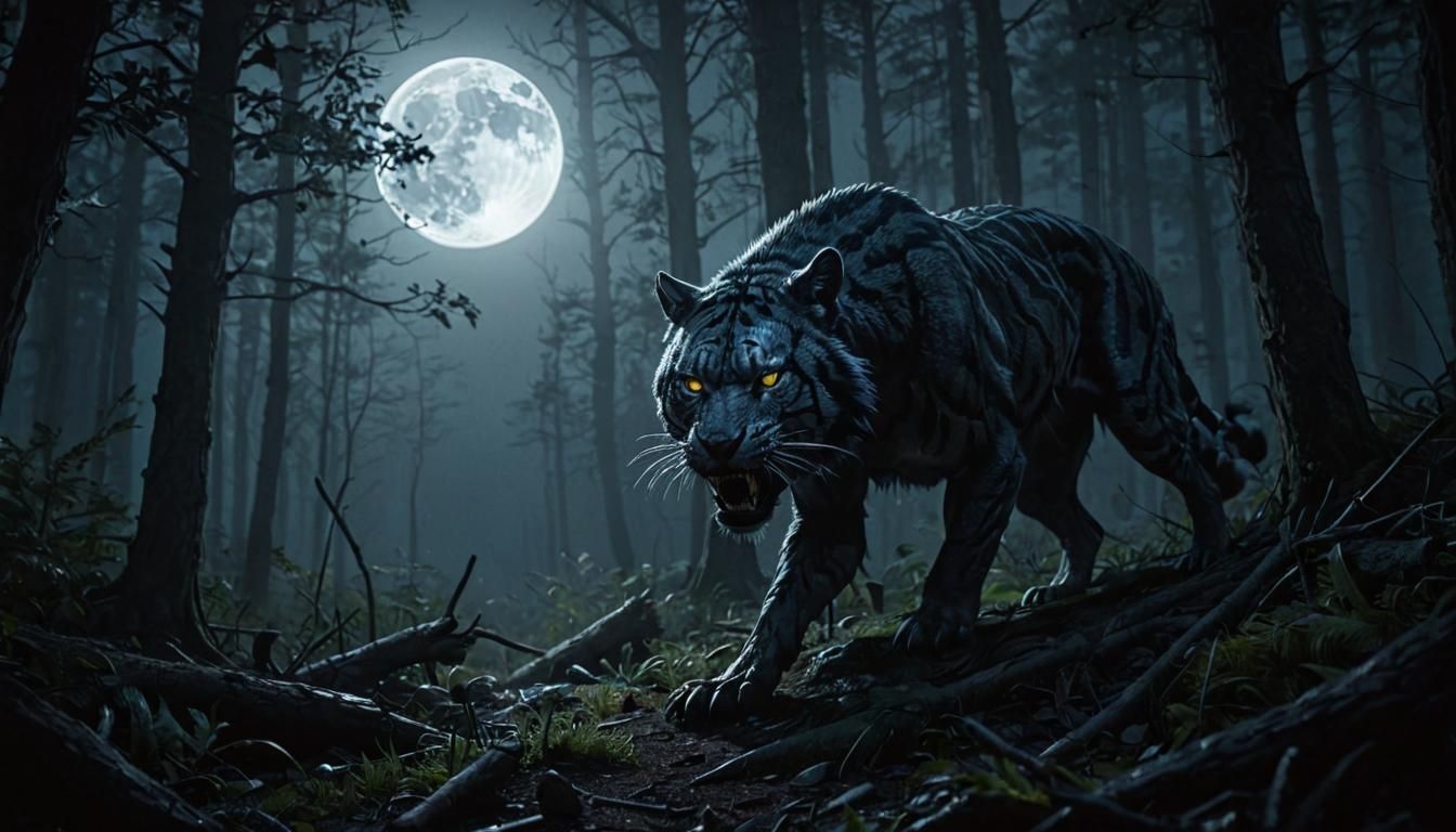 Eerie Midnight Predator in Moonlit Forest