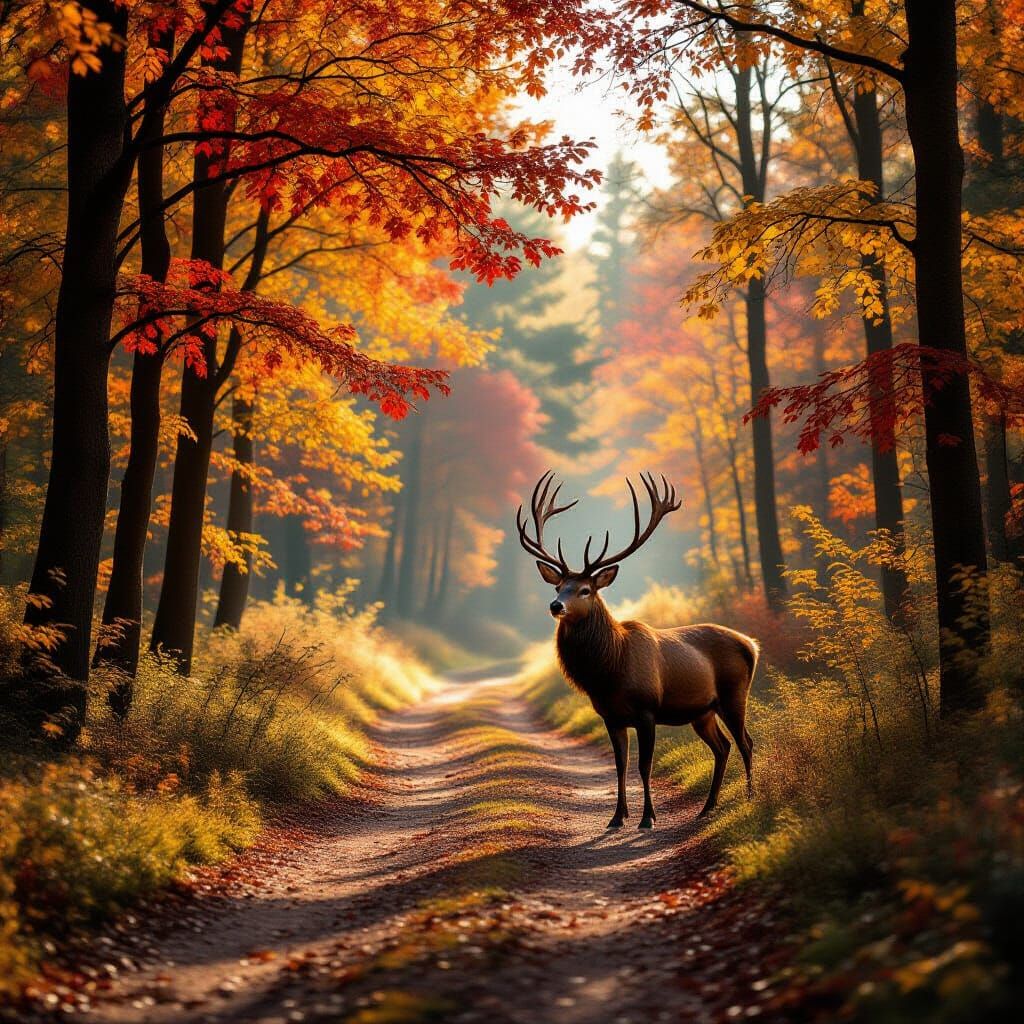 Majestic Stag in Vibrant Autumn Forest Scene