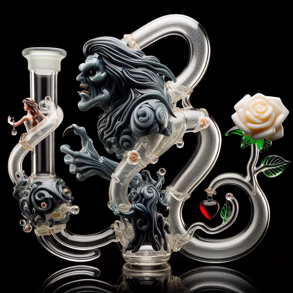 Beauty and the Beast Glass Water Pipe Art