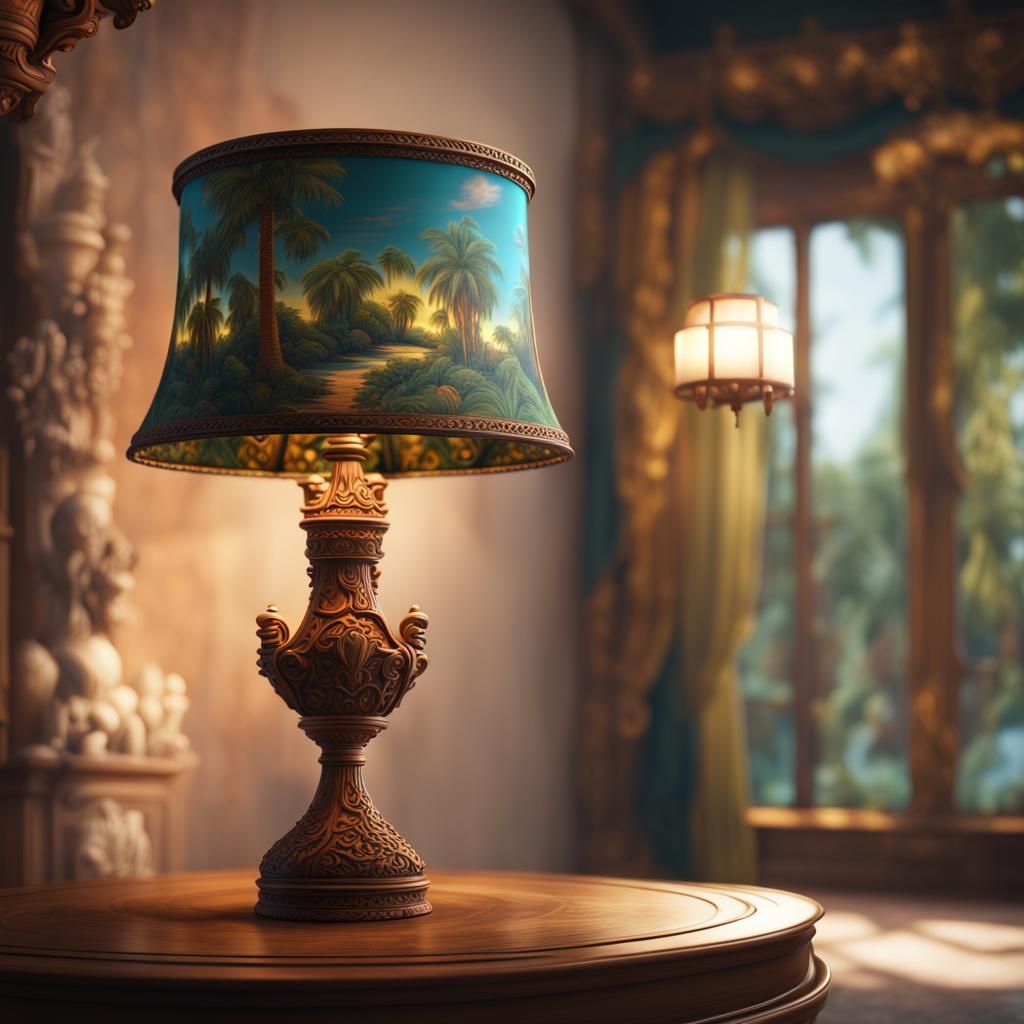 Paradise Lampshade: Detailed Matte Painting