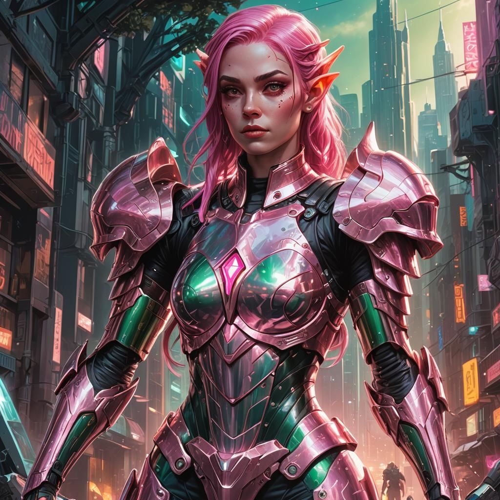 Heroic Cyborg Elf in Comic Book Style