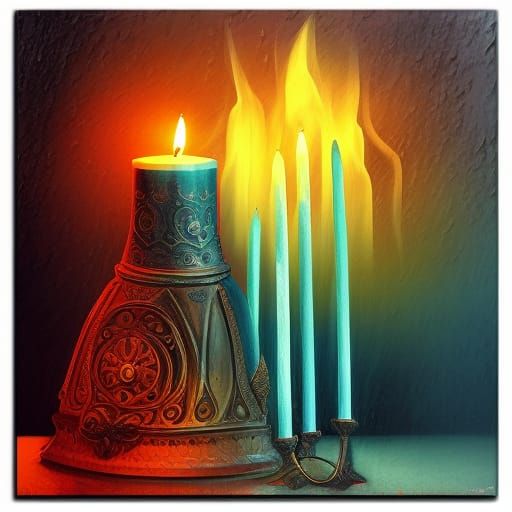 Gothic Candle with Glowing Flame in Digital Art