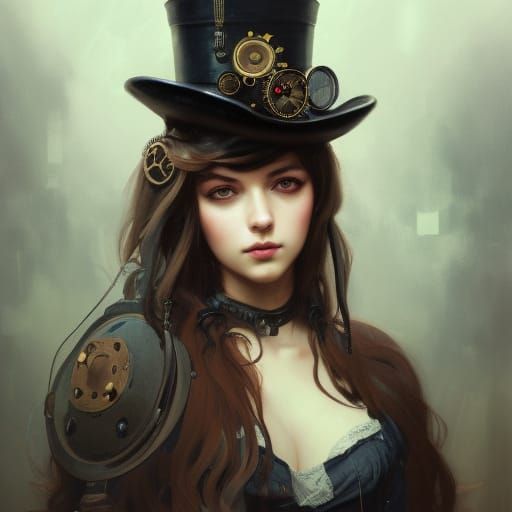 Steampunk Girl Portrait with Clockwork Eyes