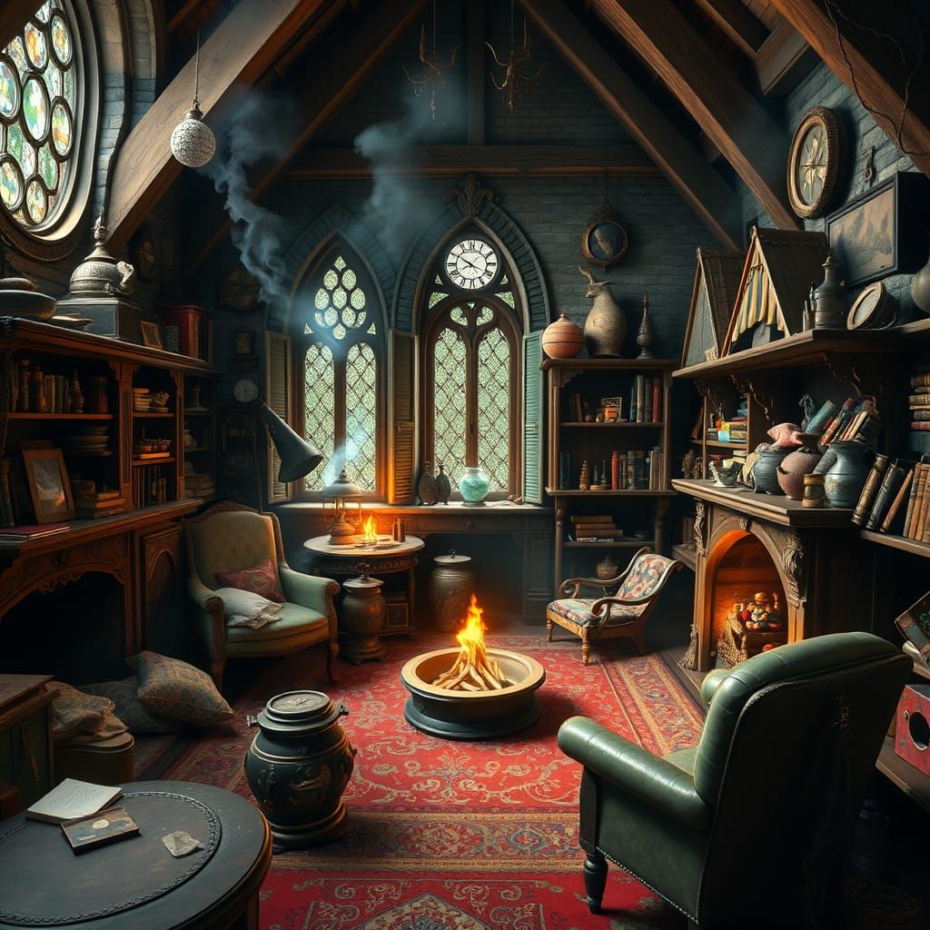 Wizard's Enchanted Chamber in Whimsical Fantasy Style