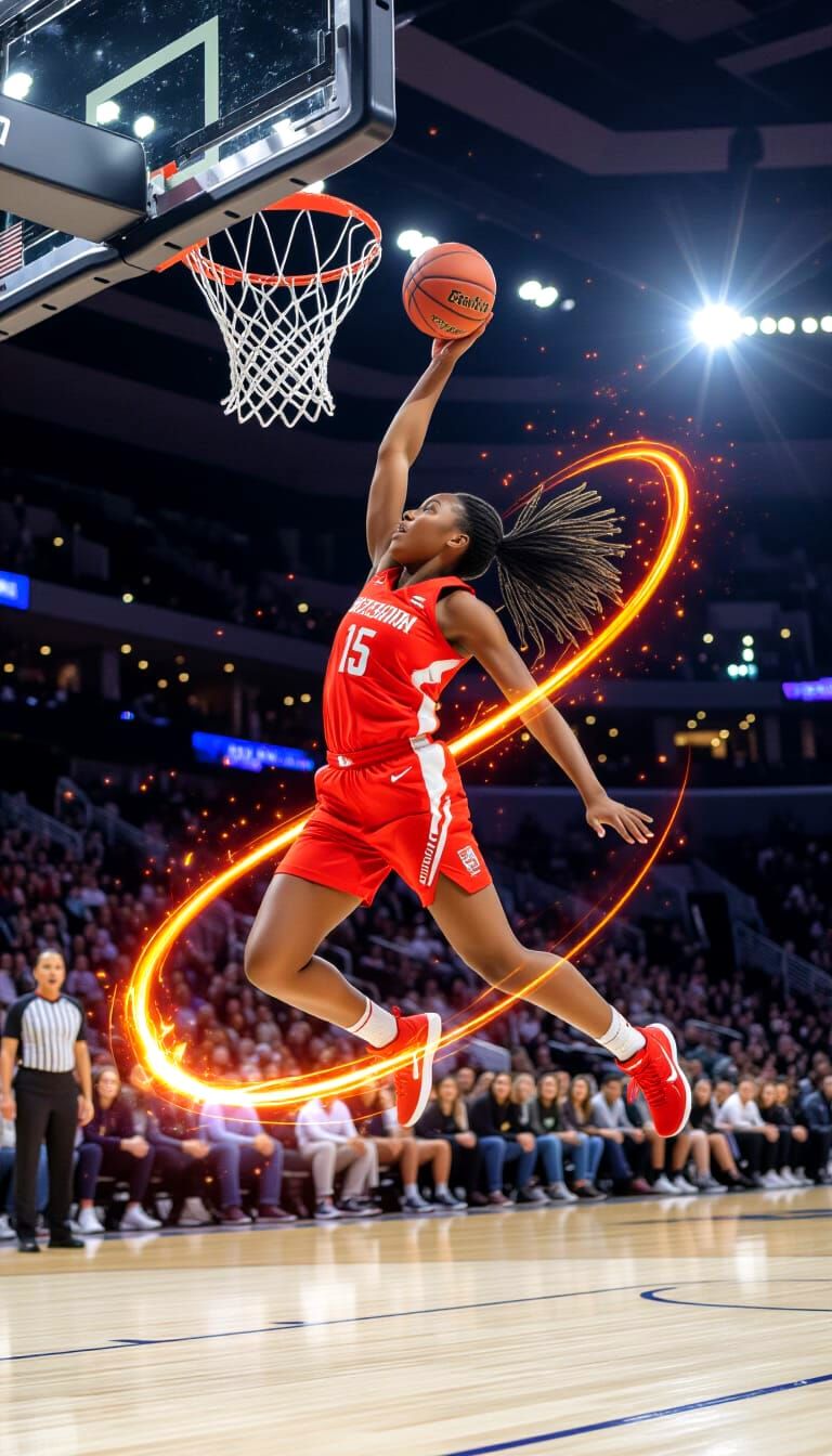 Basketball Player's Fiery Dunk
