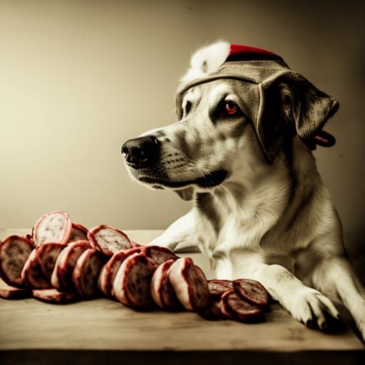 Dog with a charcuterie board