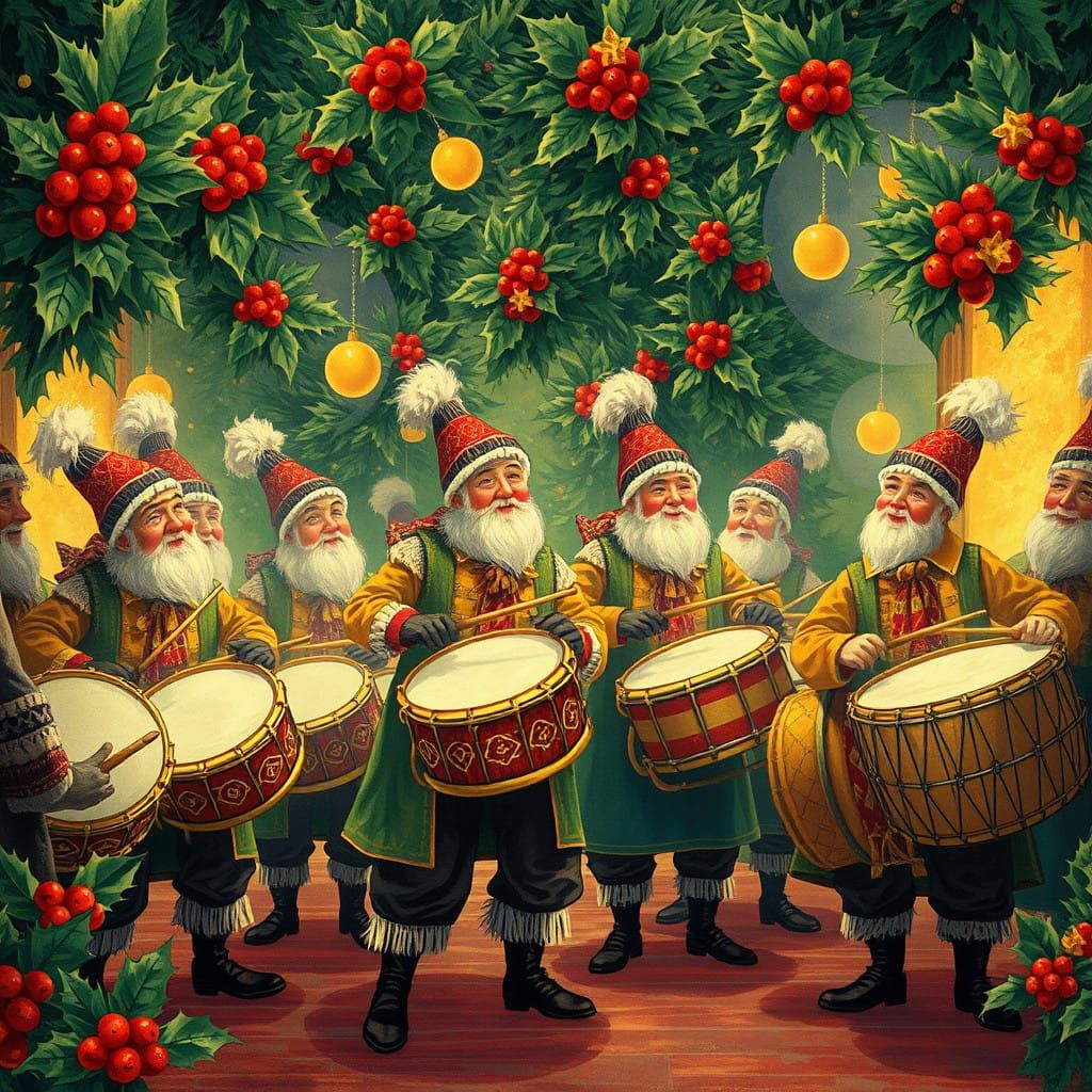 Festive Drummers in Holiday Splendor