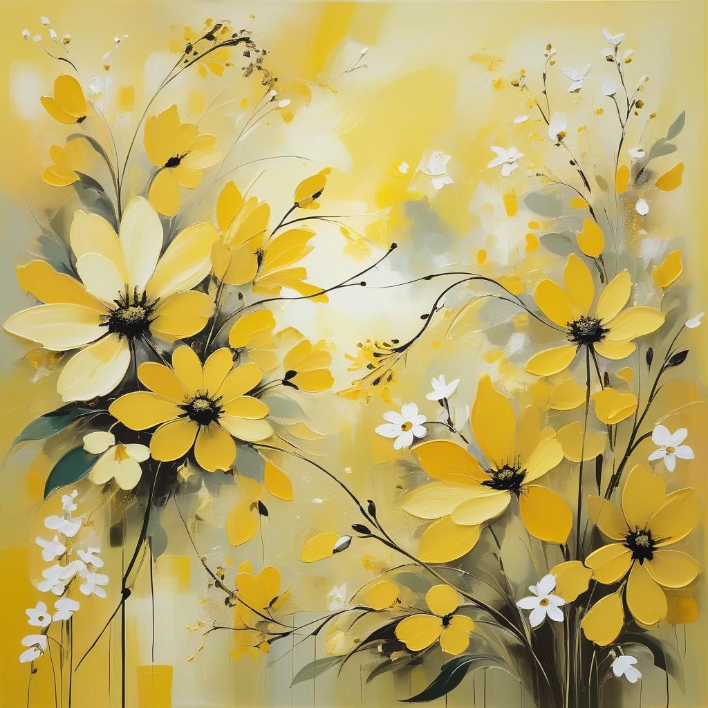 Monochrome Yellow Abstract Floral Art