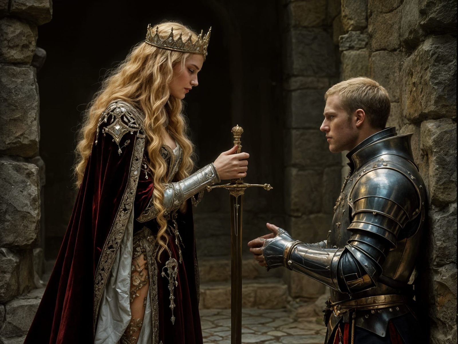 Medieval Knight Swears Allegiance in Regal Portrait