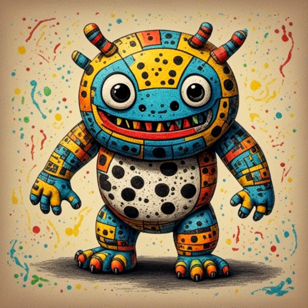 Abstract Doll Art in Crayon Style