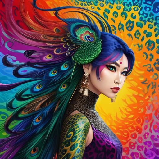 Asian Woman with Rainbow Dragon Scales: Abstract Art