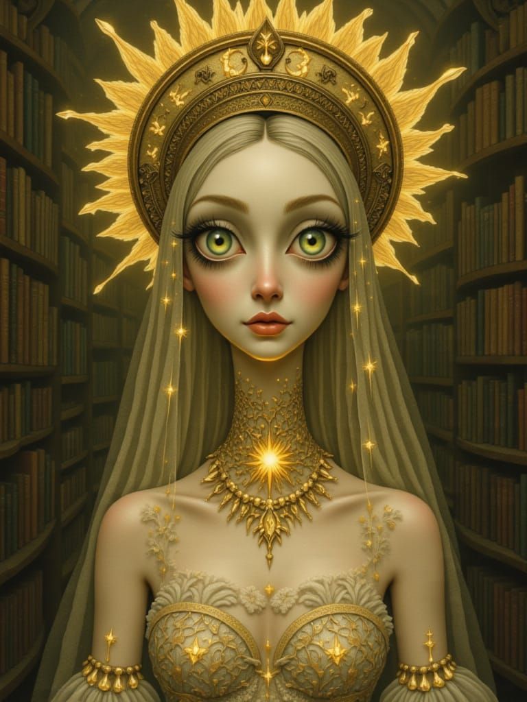 Ethereal Veiled Woman with Golden Accents in Baroque Style