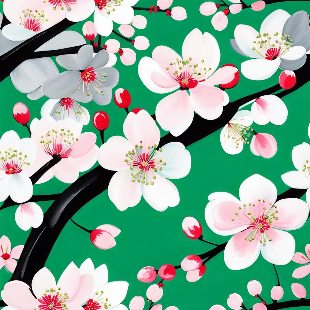Detailed Japanese Cherry Blossoms in Spring