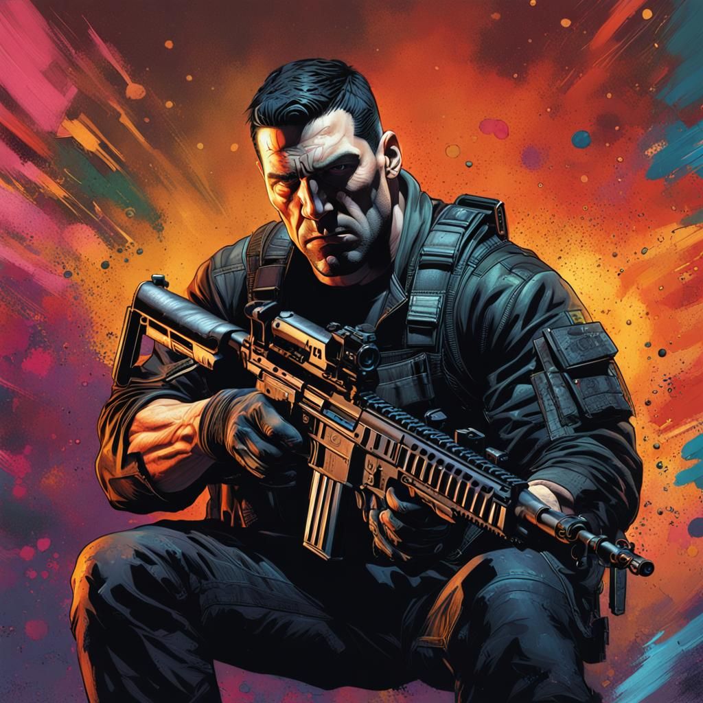 The Punisher: Hyperrealistic Splash Art Portrait