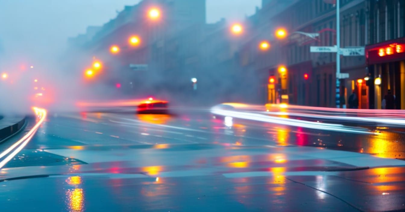 Cinematic Rainy Street with Bokeh Light Effects