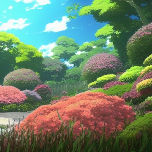 Butterflies in Flowery Garden, Studio Ghibli Style